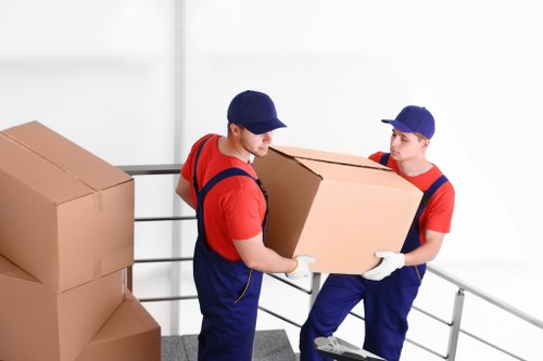 Office relocation planning in Roehampton with business equipment ready for transport